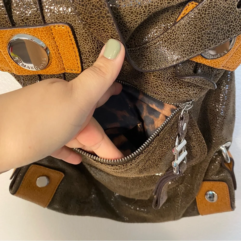 B.Makowsky Vintage Metallic Toned Brown Genuine Leather Handbag Gently Used